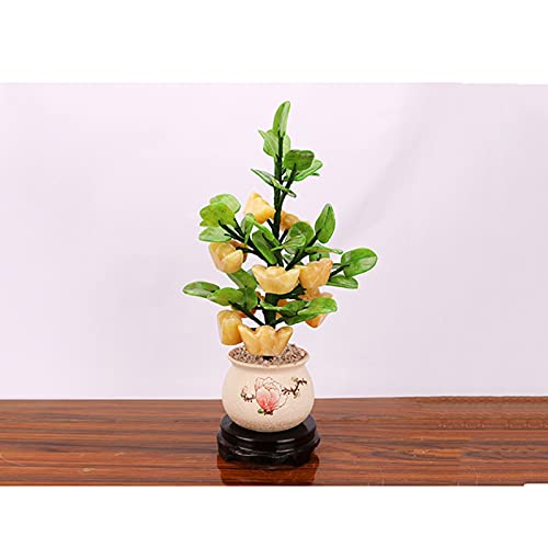 Large Artificial Bonsai Tree Feng Shui Jade Potted Plants Money Tree Bonsai Style Decoration for Wealth and Luck - Home Office Decor Living Room Decoration Gifts Fake Bonsai Decor