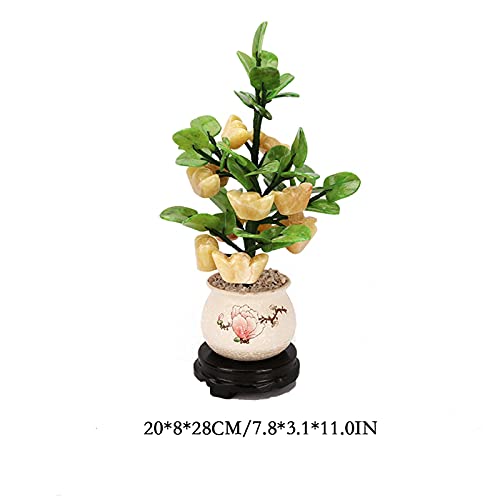 Large Artificial Bonsai Tree Feng Shui Jade Potted Plants Money Tree Bonsai Style Decoration for Wealth and Luck - Home Office Decor Living Room Decoration Gifts Fake Bonsai Decor