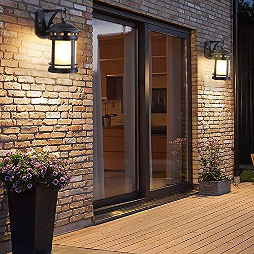 TEmkin Black Exquisite Outdoor Sconce Wall Lamp Waterproof Anti-Rust Wall Lighting Retro Creative Courtyard Wall Lights E27 Bulb Base for Patio Garden Courtyard