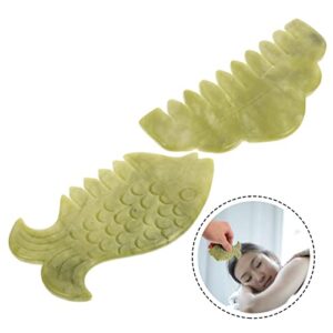 Anneome 2pcs Jade Comb Massage Tools Green Crystal Portable Massager Board Jade Head Combs Scraping Massage Tools Skin Massage Tools Scalp Combs Body Scraping Boards Massage Head Hard Head