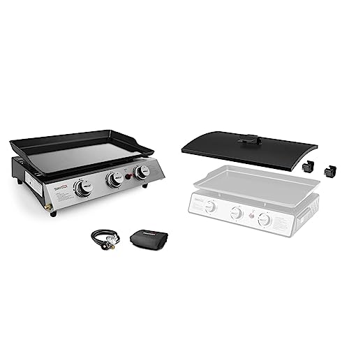 Royal Gourmet PD1300 Portable 3-Burner Propane Gas Grill Griddle,Black 23.6 Inch & PD2300L Griddle Hard Cover with Rear Brackets for 24-Inch Portable Grill Griddle, Grill Accessories for Outdoor BBQ