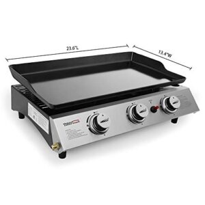 Royal Gourmet PD1300 Portable 3-Burner Propane Gas Grill Griddle,Black 23.6 Inch & PD2300L Griddle Hard Cover with Rear Brackets for 24-Inch Portable Grill Griddle, Grill Accessories for Outdoor BBQ