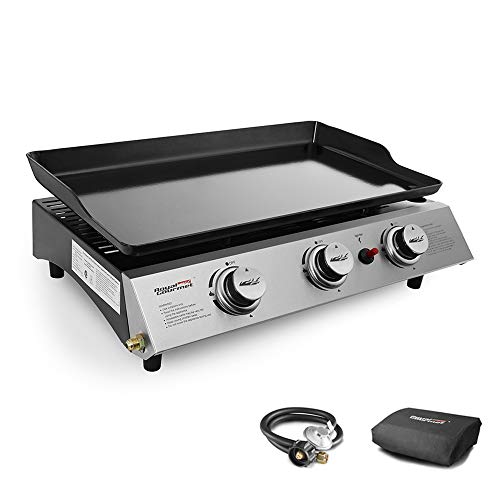 Royal Gourmet PD1300 Portable 3-Burner Propane Gas Grill Griddle,Black 23.6 Inch & PD2300L Griddle Hard Cover with Rear Brackets for 24-Inch Portable Grill Griddle, Grill Accessories for Outdoor BBQ