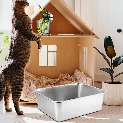 Generic Cat Litter Box Metal Kitten Litter Pan Top Open Rustproof Scratchproof Lightweight Kitten Potty Pan Rounded Corners, 45x35x15cm