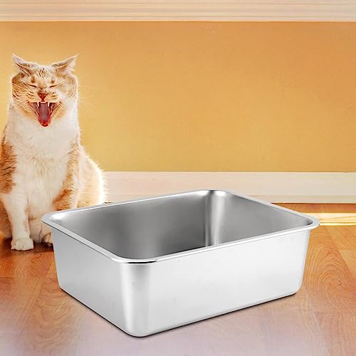 IEUDNS Cat Litter Box Metal Kitten Litter Pan Rounded Corners Lightweight Smooth Edge Scratchproof Rustproof Top Open Kitten Toilet, 60x40x15cm