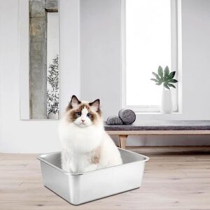 Generic Cat Litter Box Metal Kitten Litter Pan Top Open Sturdy Rustproof Smooth Surface and Easy to Clean Kitten Potty Pan Rounded Corners, 60x40x15cm