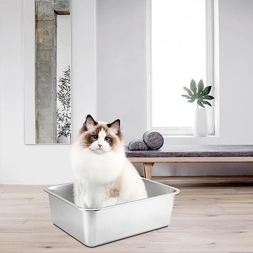 Generic Cat Litter Box Metal Kitten Litter Pan Top Open Sturdy Rustproof Smooth Surface and Easy to Clean Kitten Potty Pan Rounded Corners, 60x40x15cm