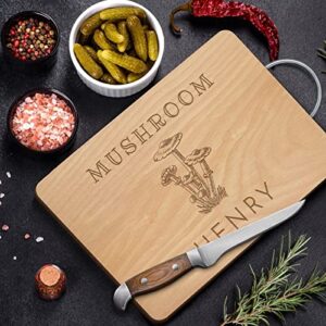 Maverton Customized Chopping Board for man - Personalized Wooden Tray for Birthday - Kitchen accessory for chef - Cheese Board with handle for husband - Serving Platter for him - MUSHROOM