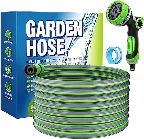 Expandable Garden Hose Water Pipe, 50FT Flexible Water Hose with 7 Function Spray Nozzle, Durable Triple Layer Latex Core Garden Hoses for Gardening Lawn Car Pet Washing