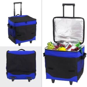 MoxAc Capacity of 60 cans can be Folded Insulation Roller Fresh Box - Royal Blue, The telescoping Handle and Wheels Make it Easy to Transport.