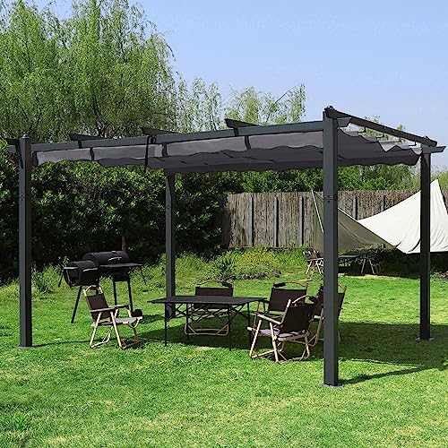 MUPATER 10' X 13' Outdoor Retractable Aluminum Pergola with Weather-Resistant Canopy for Backyard Deck Garden Grey