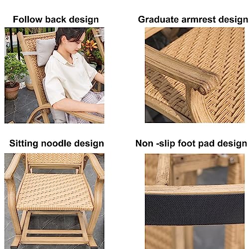 JHKZUDG PE Rattan Rocking Chairs,Patio Rocking Chairs, All-Weather Wicker Rocker Chair with Aluminum Alloy Frame,Garden Rattan Chairs,for Porch Backyard Poolside