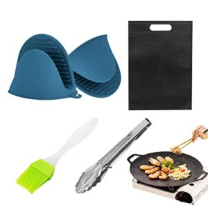 griddle induction cooktop, iron multipurpose flat induction frying pan for barbecue platewith oil brush food holder and anti scald gloves, non-stick coating and uniform heat conduction for induction