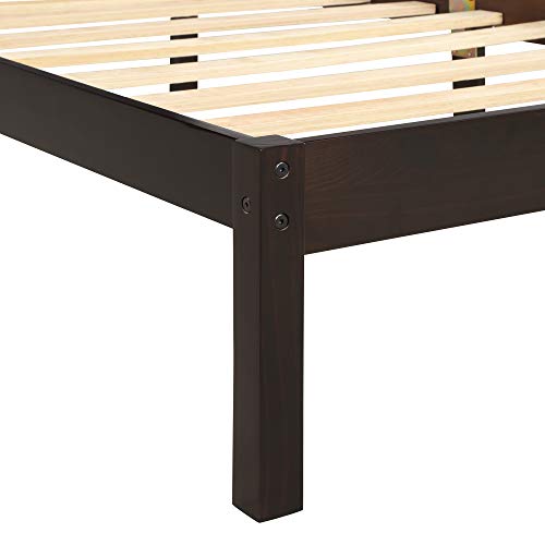 JCSTEU Twin Bed Platform Bed Frame with Headboard, Wood Frame Bed No Box Spring, Wood Slat Support Platform Bed Easy Assembly, Espresso