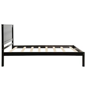 JCSTEU Twin Bed Platform Bed Frame with Headboard, Wood Frame Bed No Box Spring, Wood Slat Support Platform Bed Easy Assembly, Espresso