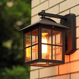 PEHUB Waterproof Sconce Porch Lights Outdoor Wall Lantern 1 Lights Exterior Wall Sconce Fixtures Wall Lamps with Clear Glass Lights Waterproof Wall Lantern in Sand Textured Exterior Light Fixture