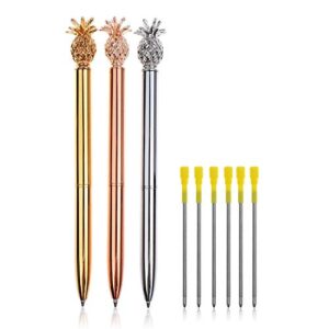 pineapple pens ballpoint pens + 6pcs 3.2'' ballpoint pen refills black ink (3pcs pineapple pens)