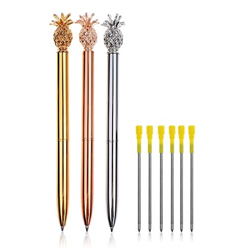 Pineapple Pens Ballpoint Pens + 6Pcs 3.2'' Ballpoint Pen Refills Black Ink (3Pcs Pineapple Pens)
