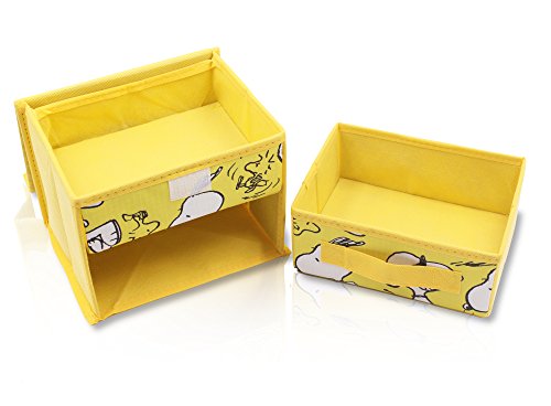 FINEX Yellow Snoopy Foldable Storage Organizer Box for Desk - with Removable Drawer