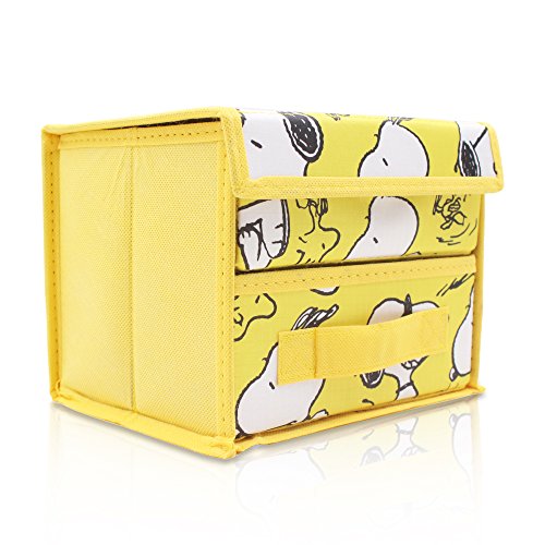 FINEX Yellow Snoopy Foldable Storage Organizer Box for Desk - with Removable Drawer
