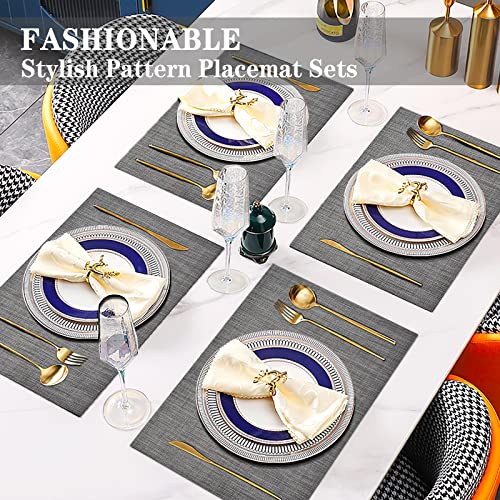 BETEAM Placemats Set of 6, Woven Vinyl Placemats, Washable & Durable Table Placemats, Indoor/Outdoor Use Table Mats, Grey