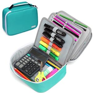 vaschy large pencil case, art color pencils pouch with detachable layers multiple zip pockets for school office stationary organization turq
