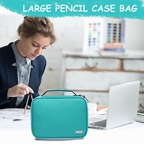 VASCHY Large Pencil Case, Art Color Pencils Pouch with Detachable Layers Multiple Zip Pockets for School Office Stationary Organization Turq