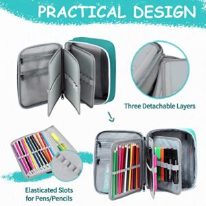 VASCHY Large Pencil Case, Art Color Pencils Pouch with Detachable Layers Multiple Zip Pockets for School Office Stationary Organization Turq