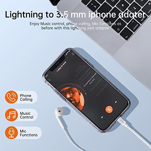 [Apple MFi Certified] Lightning to 3.5 mm Headphone Jack Adapter iPhone Headphone Adapter Jack Converter Compatible with iPhone 14/13/12/11/8/X/Xr/Xs/7, Music Control & Calling Function Support iOS