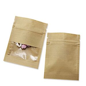 100 pack (inner size 2.36x2.36inch) clear window airtight brown kraft paper for zip food storage lock small bags reclosable seal zipper resealable heat seal pouch coffee packaging