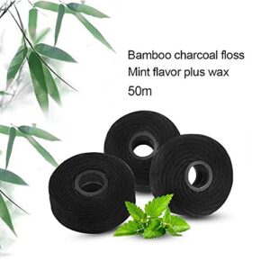 8Pcs/Pack Bamboo Charcoal Dental Flosser Mint Flavor Dental Floss Built-in Spool Flat Wire Replacement Core Dental Floss 50M Each(Comes with a Box for Easy Carrying) (Black)