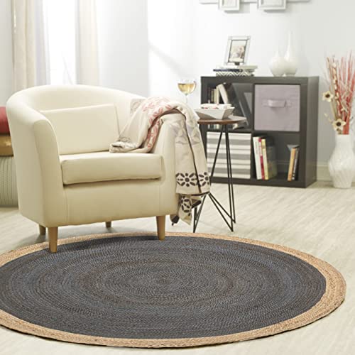 Fab Habitat Essentials Braided Area Rug - Dark Blue - Handwoven, Natural Fiber, Soft Underfoot - Natural Jute - Bedroom, Living Room, Dining Room - 5ft Round