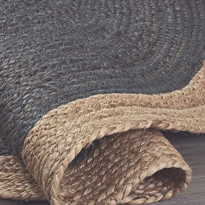 Fab Habitat Essentials Braided Area Rug - Dark Blue - Handwoven, Natural Fiber, Soft Underfoot - Natural Jute - Bedroom, Living Room, Dining Room - 5ft Round