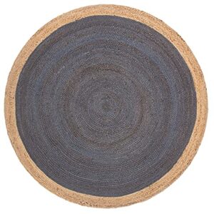 Fab Habitat Essentials Braided Area Rug - Dark Blue - Handwoven, Natural Fiber, Soft Underfoot - Natural Jute - Bedroom, Living Room, Dining Room - 5ft Round