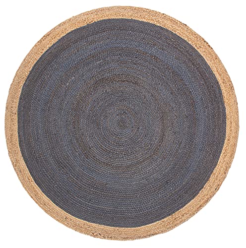 Fab Habitat Essentials Braided Area Rug - Dark Blue - Handwoven, Natural Fiber, Soft Underfoot - Natural Jute - Bedroom, Living Room, Dining Room - 5ft Round