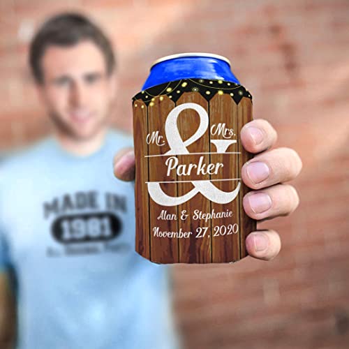Custom Wedding Can Coolies Mr & Mrs Your Names & Date Personalized Wedding Favors Wedding Decorations Party 96 Pack Can Coolie Drink Coolers Coolies Multi
