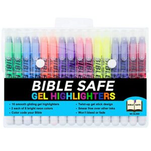 u.s. office supply bible safe gel highlighters, pack of 16 - 2 sets of 8 bright neon fluorescent highlight colors yellow, orange, pink, purple, green, blue - won't bleed, fade or smear - study guide