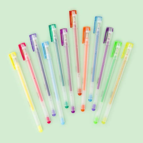 Yoobi Glitter Gel Pens 12-Pack | 12 Awesomely Bright Colors | No-Slip Grip | 1.0mm Medium Tip