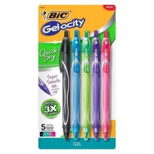 bic® gel-ocity quick dry gel pens 0.7 mm medium point multicolor 5ct multi-colored
