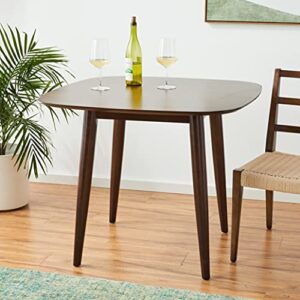 Christopher Knight Home Bass Mid Century Modern Square Faux Wood Dining Table, Walnut Finish, 35.75D x 35.75W x 30H in