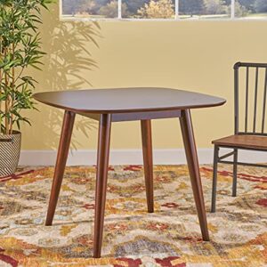 Christopher Knight Home Bass Mid Century Modern Square Faux Wood Dining Table, Walnut Finish, 35.75D x 35.75W x 30H in