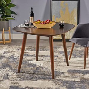 Christopher Knight Home Bass Mid Century Modern Square Faux Wood Dining Table, Walnut Finish, 35.75D x 35.75W x 30H in
