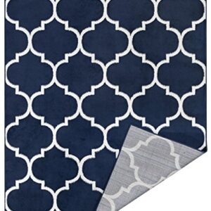 Ottomanson Royal Collection Moroccan Trellis Non-Slip Jute Backing Area Rug, 5'3" x 7', Navy