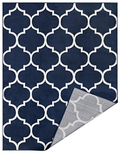 Ottomanson Royal Collection Moroccan Trellis Non-Slip Jute Backing Area Rug, 5'3" x 7', Navy