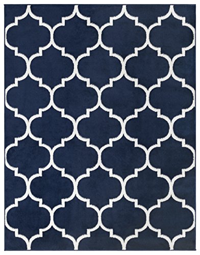 Ottomanson Royal Collection Moroccan Trellis Non-Slip Jute Backing Area Rug, 5'3" x 7', Navy