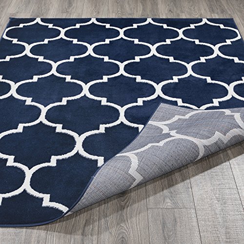 Ottomanson Royal Collection Moroccan Trellis Non-Slip Jute Backing Area Rug, 5'3" x 7', Navy