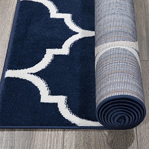 Ottomanson Royal Collection Moroccan Trellis Non-Slip Jute Backing Area Rug, 5'3" x 7', Navy