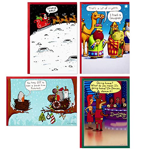 Hallmark Shoebox Funny Boxed Christmas Cards Assortment, Cartoons (4 Designs, 24 Christmas Cards with Envelopes) (1XPX5183)