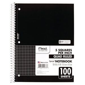 mead spiral notebook, 1-subject, graph ruled paper, 7-1/2" x 10-1/2", 100 sheets, black (05676aa5)