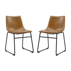 walker edison douglas urban industrial faux leather armless dining chairs, set of 2, whiskey brown
